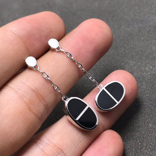 ˇShow YourselfˇCHAINE VERSO BLACK CERAMIC SILVER EARRINGS