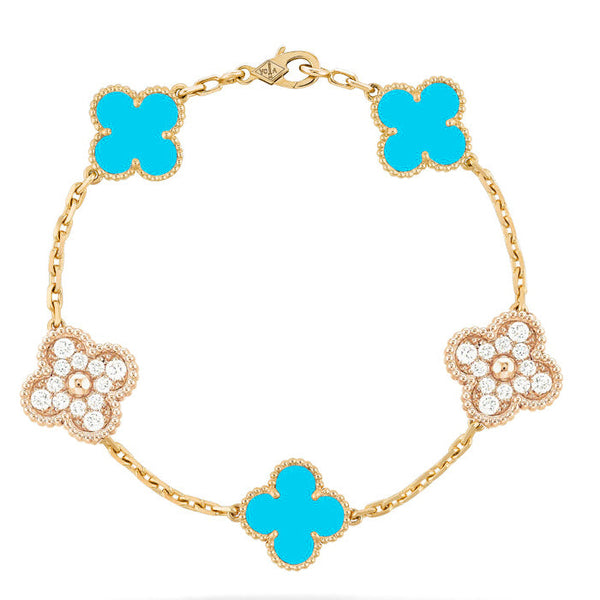 ˇShow YourselfˇCLOVER 5 MOTIF TURQUOISE DIAMOND BRACELET