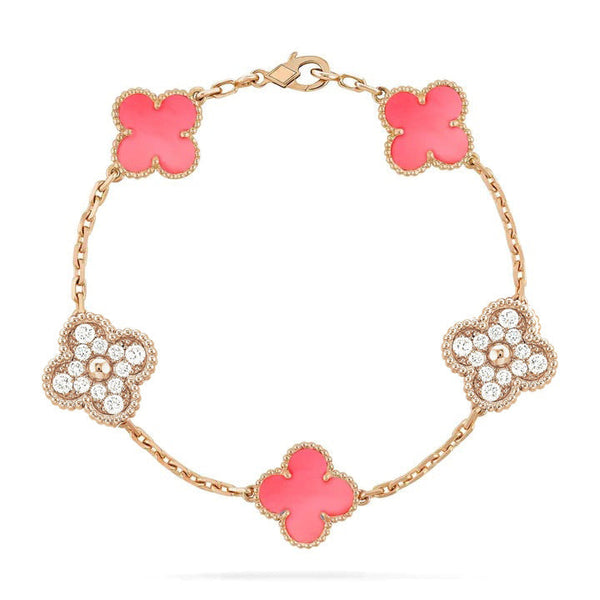 ˇShow YourselfˇCLOVER 5 MOTIF DIAMOND PINK MOP ROSE GOLD BRACELET