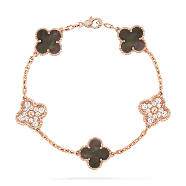 ˇShow YourselfˇCLOVER 5 MOTIFS DARK MOP AND DIAMONDS BRACELET