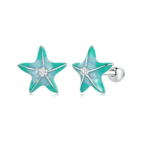 ˇShow YourselfˇBlue Starfish Stud Earrings Platinum Plated Simple Earrings