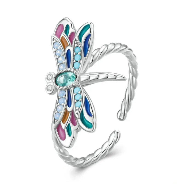 ˇShow YourselfˇEnamel Dragonfly Opening Ring Insect Adjustable Ring