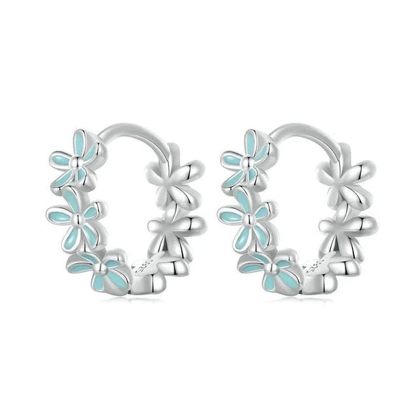 ˇShow YourselfˇMint Green Garland Hoop Earrings Enamel Flower