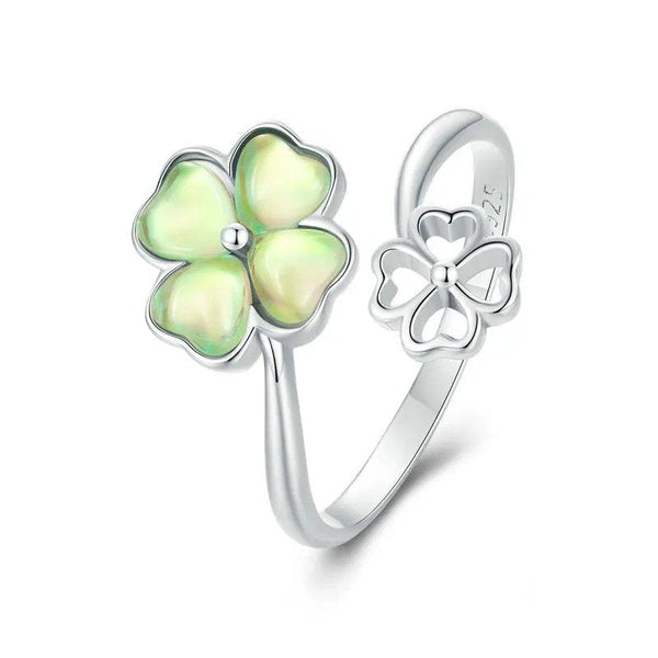 ˇShow YourselfˇWhite Gold Plated Lucky Four-Leaf Clover Ring