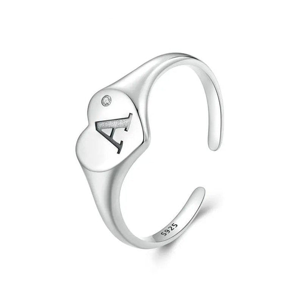 ˇShow YourselfˇEngraved Initial Letter A Open Ring Heart-shaped Adjustable Stackable Rings