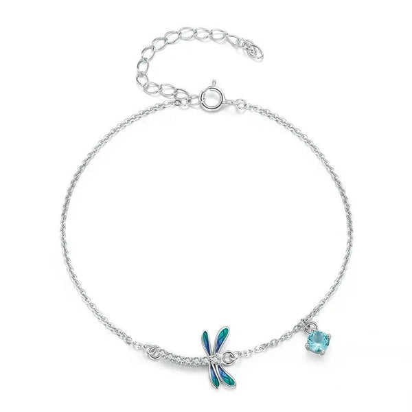 ˇShow YourselfˇSilver Green and Blue Enamel Dragonfly Bracelet Insect Chain Link for Women