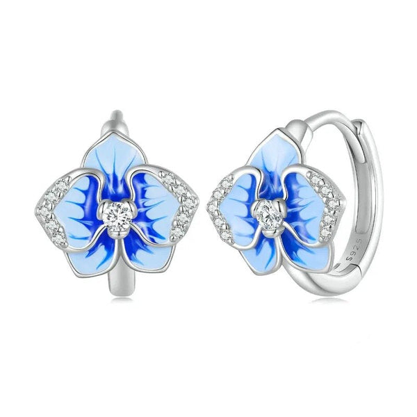 ˇShow YourselfˇBlue Enamel Butterfly Orchid Ear Clips Phalaenopsis Flower