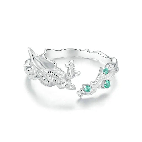 ˇShow YourselfˇConch Open Ring Inlaid Green CZ Ocean Series Adjustable Rings