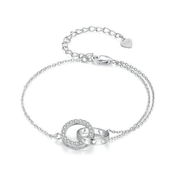 ˇShow YourselfˇSilver Double Circle Bracelet Eternity Adjustable Chain Link Platinum Plated