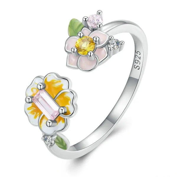 ˇShow YourselfˇColorful Enamel Flower Adjustable Ring Yellow Zircon Open Ring