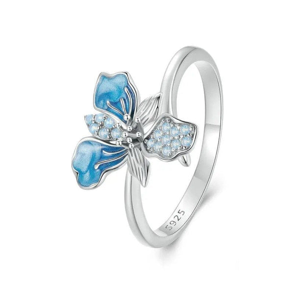 ˇShow YourselfˇBlue Iris Adjustable Ring Exquisite Enamel Flower Opening Ring