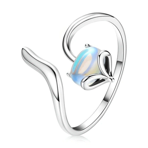 ˇShow YourselfˇMoonstone Adjustable Ring 925 Sterling Silver Fox Shape Design Silver Ring