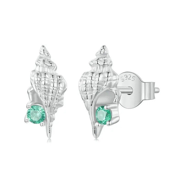 ˇShow YourselfˇConch Stud Earrings Inlaid Green Zirconia Hypoallergenic Earrings