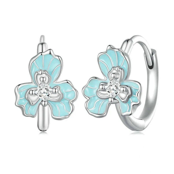 ˇShow YourselfˇBlue Enamel Iris Ear Buckles Flower Hoop Earrings