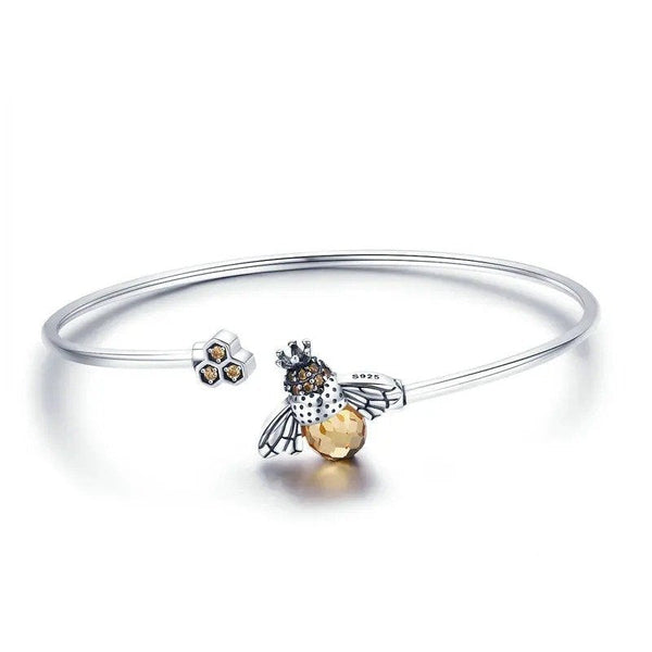 ˇShow YourselfˇCrystal Yellow Bee Bangle Silver Cute Insect Bracelets for Women