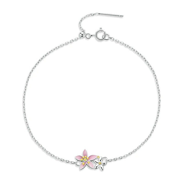 ˇShow YourselfˇBeautiful Cherry Blossom Bracelet Adjustable Silver Snake Chain Link
