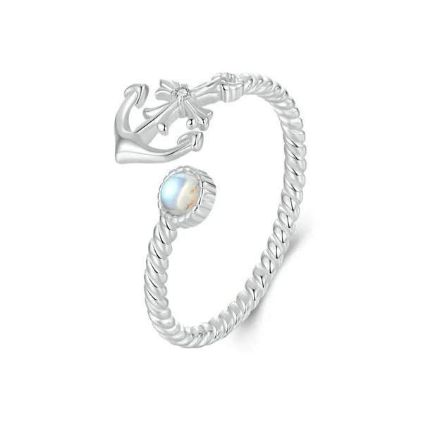 ˇShow YourselfˇAnchor Open Ring Moonstone Adjustable Twisted Ring