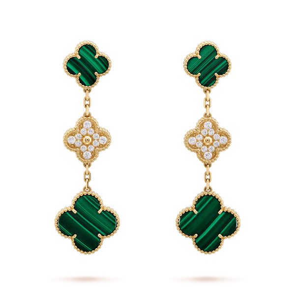 ˇShow YourselfˇCLOVER EARRINGS GOLD MALACHITE DIAMOND 3 MOTIF