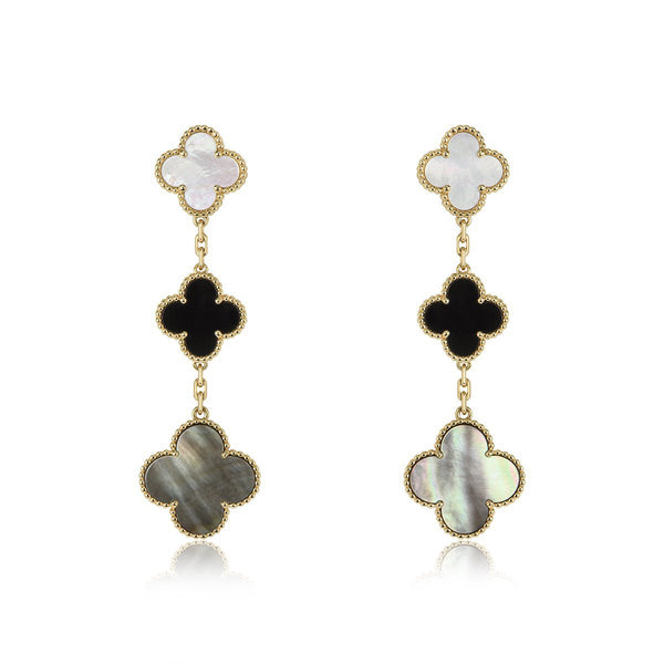ˇShow YourselfˇCLOVER EARRINGS GOLD ONYX MOP 3 MOTIF