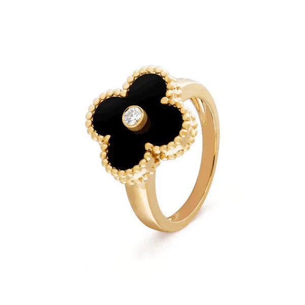ˇShow YourselfˇCLOVER ONYX RING GOLD DIAMOND